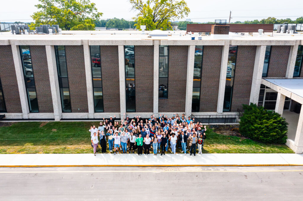 An overhead drone picture of the Lifted Logic team. These are the creatives, designers, and developers who help your private practice stand out.